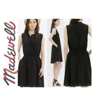 Madewell Size S‎ Mini Dress Sleeveless Front Pockets & Buttons Silk Preppy